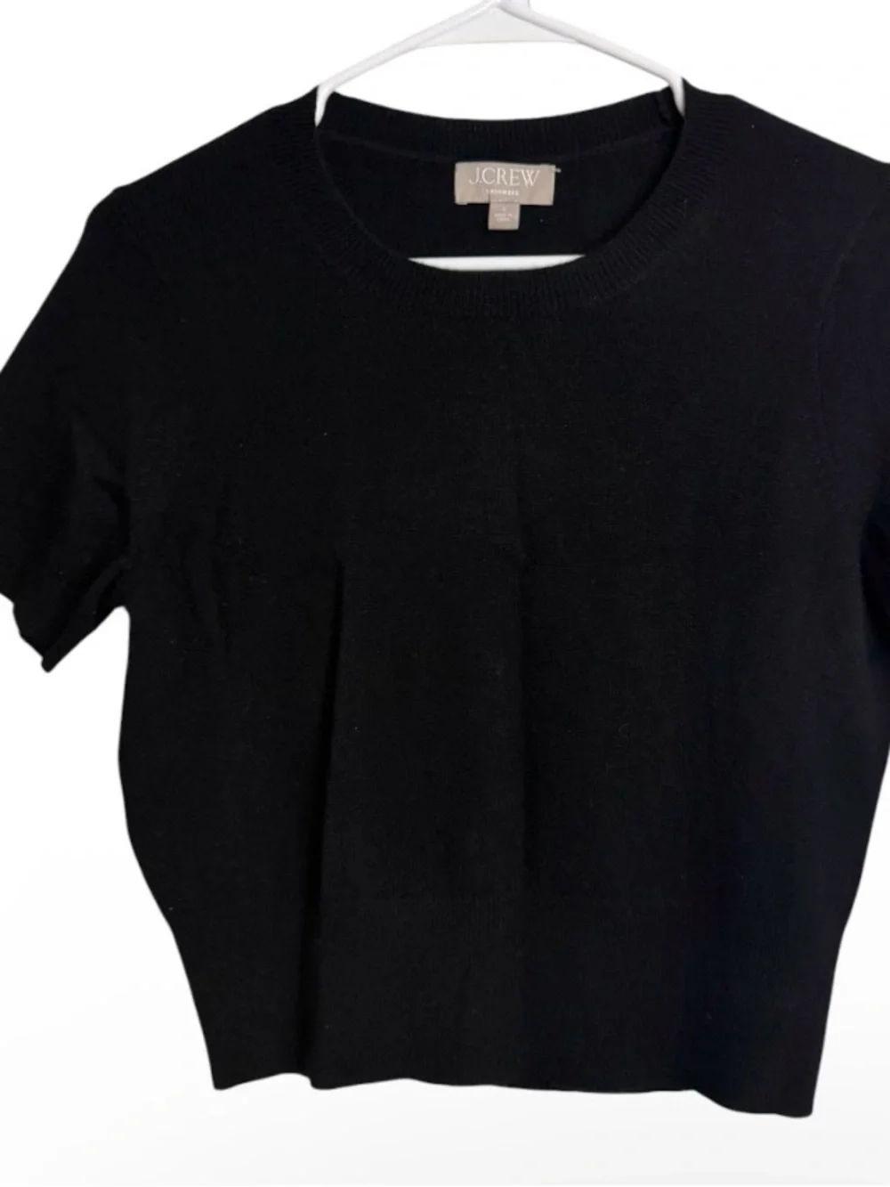 J.Crew 100% Cashmere Black Short Sleeve Crewneck Sweater Size S Quiet Luxury